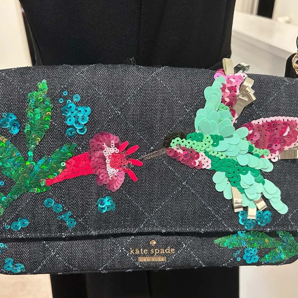 Rare hard to find Kate Spade Black Quilted Bag with Floral Sequins - Picture 15 of 16